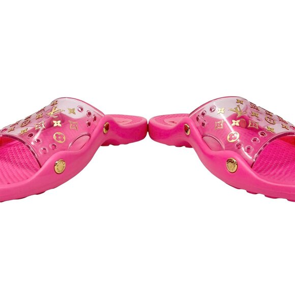 LOUIS VUITTON Vintage LV Monogram Slide Sandals #37 US 7 Pink Rubber [103822] - Picture 8 of 10